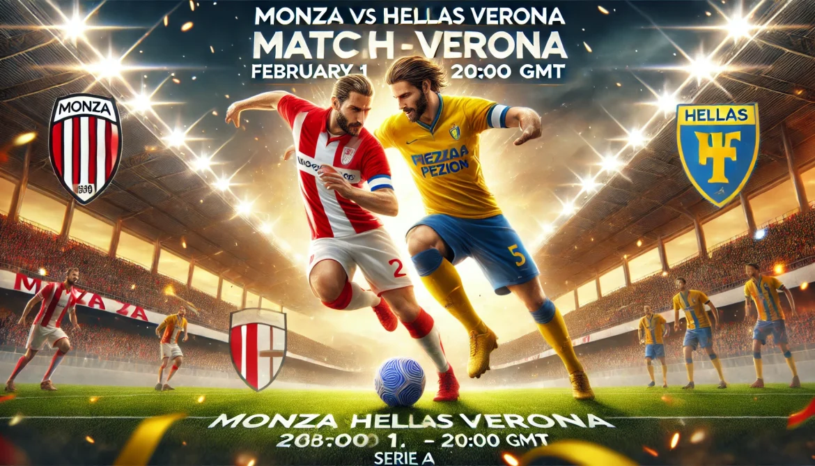 DALL·E 2025-01-30 23.52.46 – A featured image for the Monza vs Hellas Verona match preview. The image should depict an intense football scene at U-Power Stadium, with Monza’s red